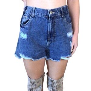 Love Tree Women’s Distressed Denim Shorts Size Large High Rise Frayed Hem